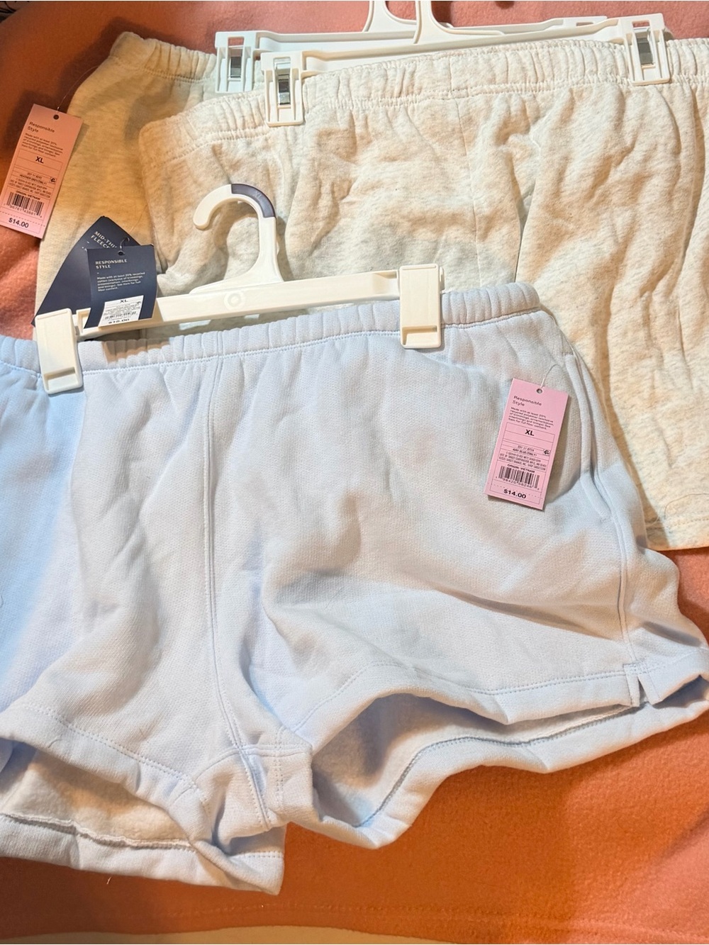 (3) Women’s Plush Lounge Shorts - Light Blue and Cream with pockets